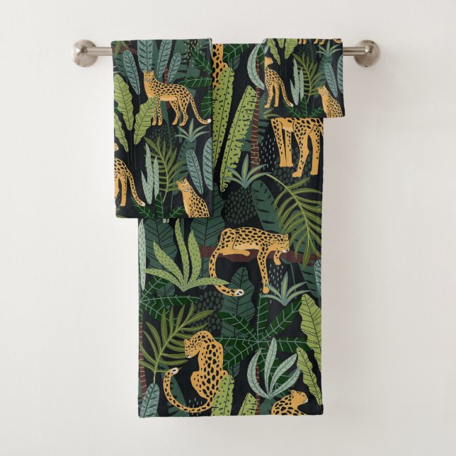 Illustration de la jungle aux léopards sans coutur (En situation)
