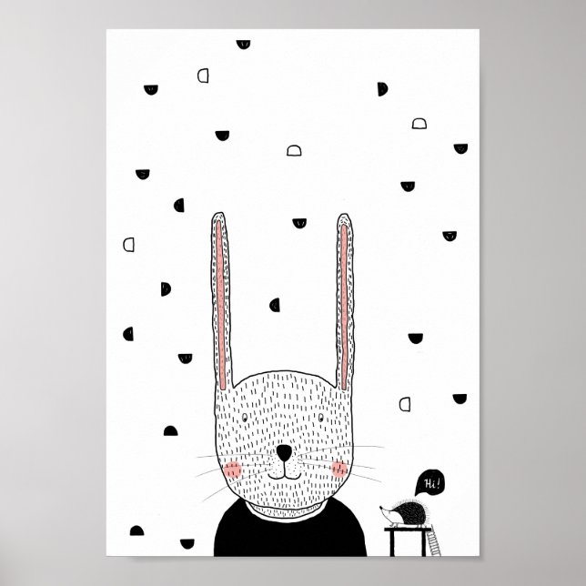 Illustration de lapin, art mural pour chambre d'en (Devant)