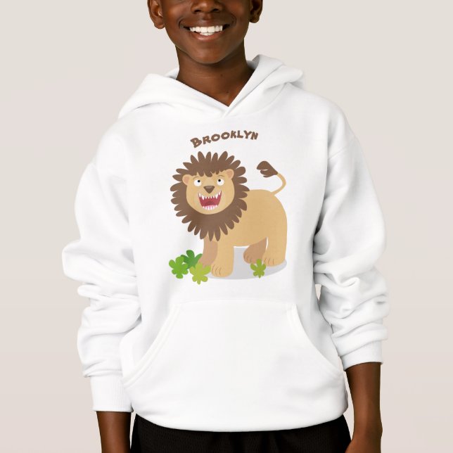 Illustration de lion heureux rugissant en style ca (Devant)