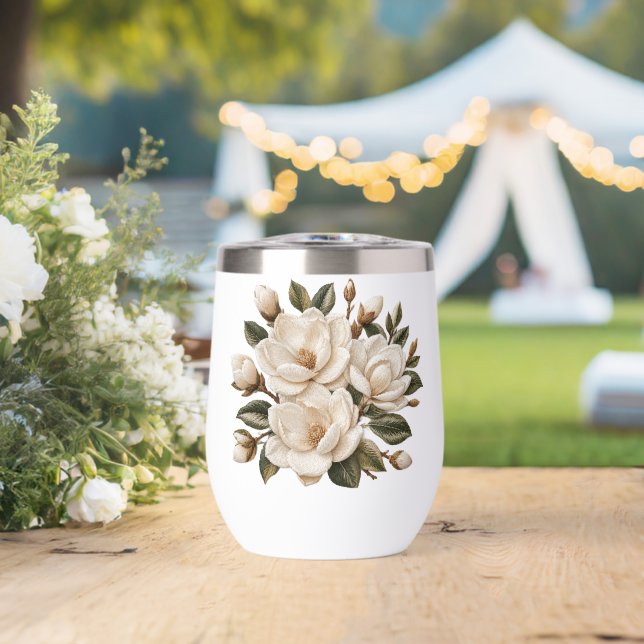 Illustration de magnolia blanche brodée en faux 3D (Mariage (pivoté))
