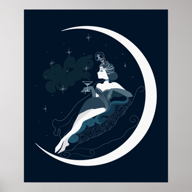 Illustration de mode art déco femme avec lune (Devant)