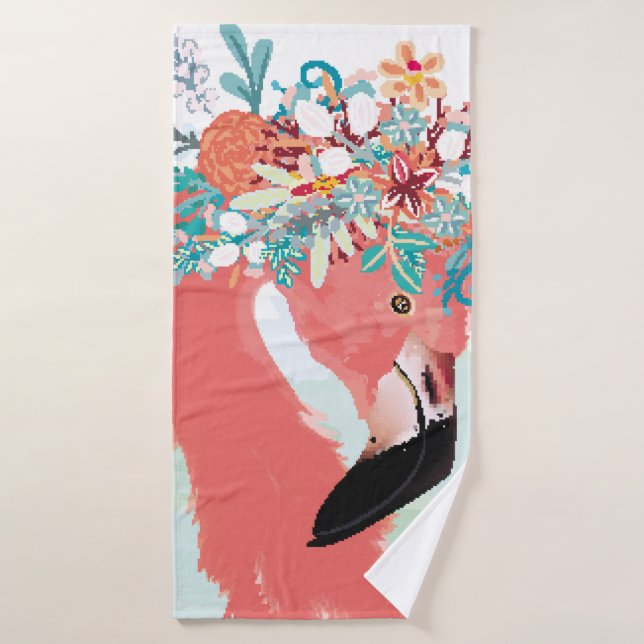 Illustration de mode avec flamants roses dessinés (Serviette de bain)