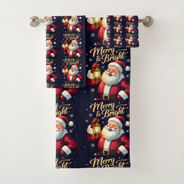 Illustration de Père Noël joyeux tenant une lanter (En situation)