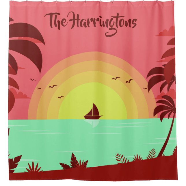 Illustration de plage nom personnalisé rideau de d (Devant)