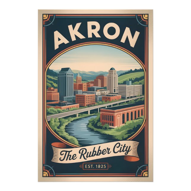 Illustration de poster de voyage rétro Akron Ohio  (Devant)