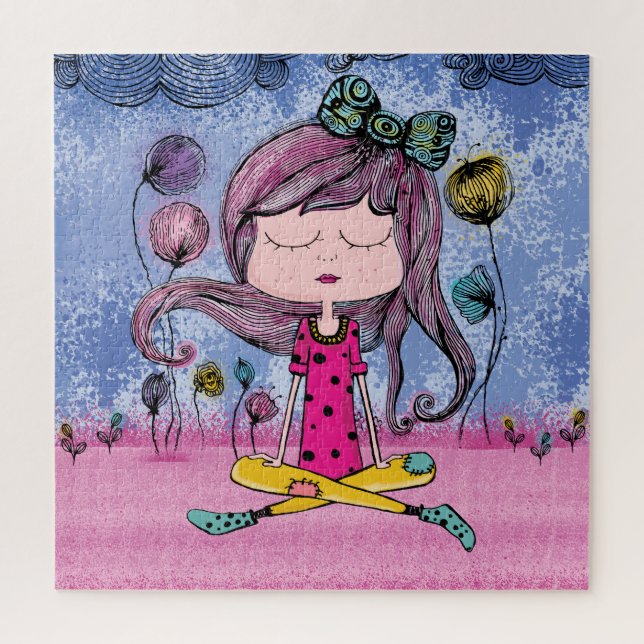 Illustration de yoga de fille mignonne puzzle (Vertical)
