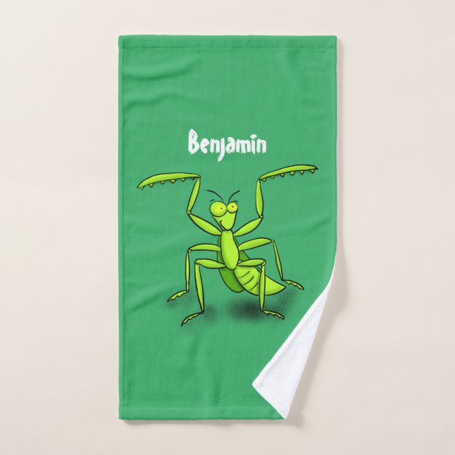 Illustration drôle de mante verte en prière (Serviette à main)