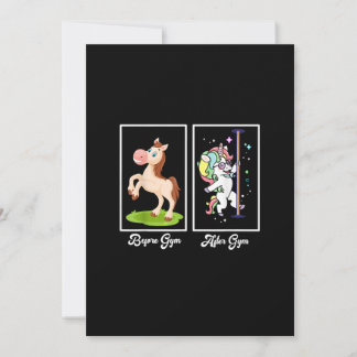 Illustration drôle Unicorne Avant Après Gym