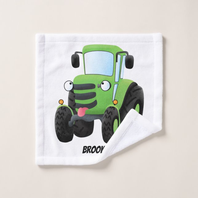 Illustration du joli joyeux tracteur agricole vert (Gant de toilette)