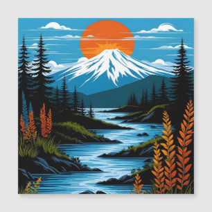 Illustration du paysage de la montagne Retro Rouge