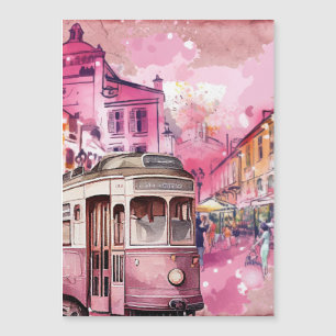 Illustration du paysage de voiture à chariot rose