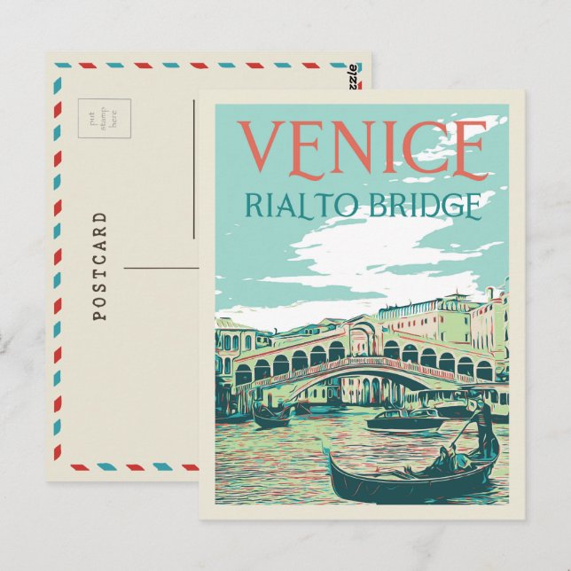 Illustration du pont Rialto Venise Carte postale I (Devant / Derrière)