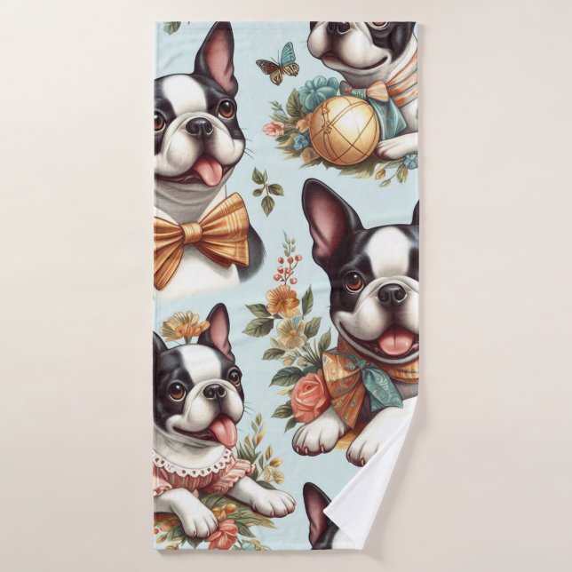 Illustration du Terrier Vintage de Boston (Serviette de bain)