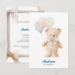 Illustration d'un bébé ours Invitation d'anniversa