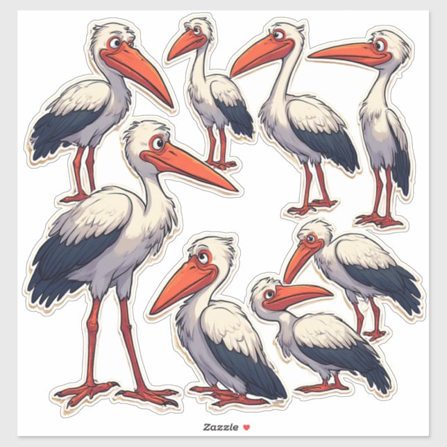 Illustration d'un sticker autocollant de cigogne d (Feuille)