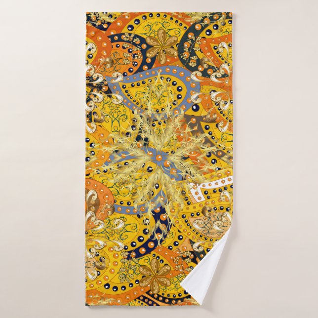 Illustration en jaune, orange et marron. I (Serviette de bain)