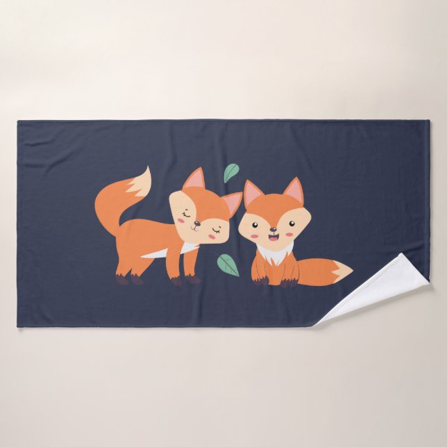 Illustration graphique des renards orange mignons (Serviette de bain)