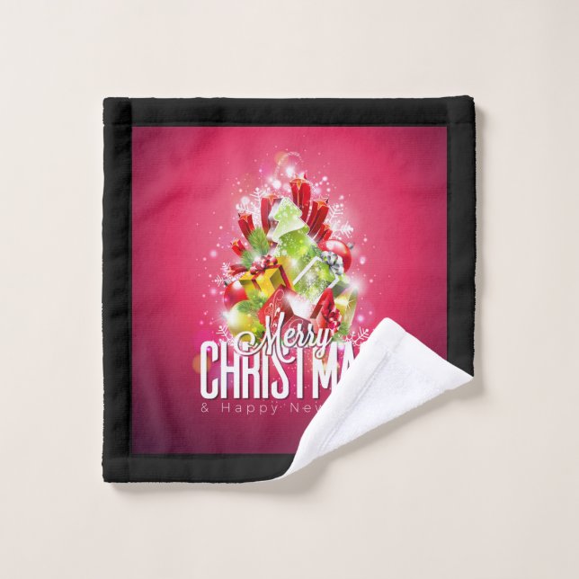 Illustration graphique moderne de Noël rouge (Gant de toilette)