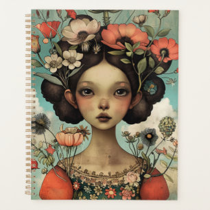 Illustration lunaire Dame et Fleurs