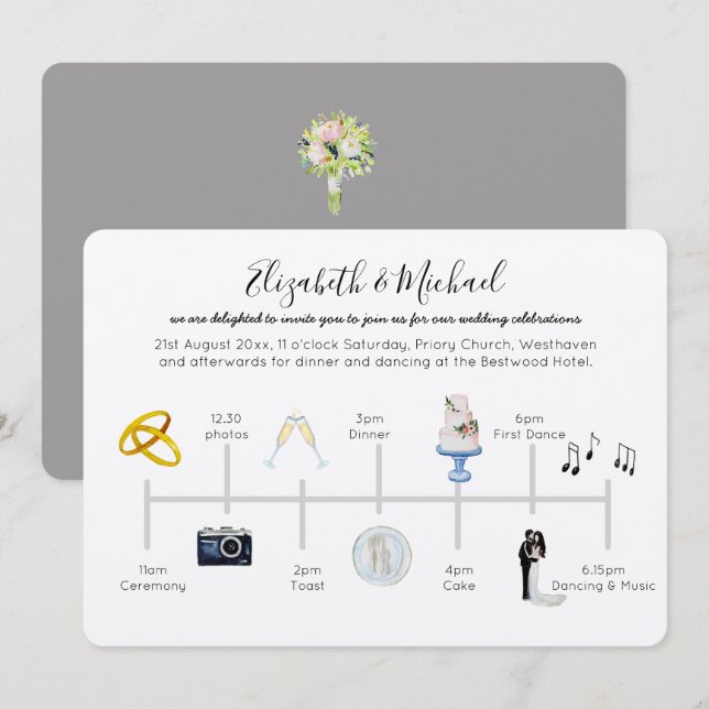 Illustration Mariage Timeline Invitation Icône Kra (Devant / Derrière)