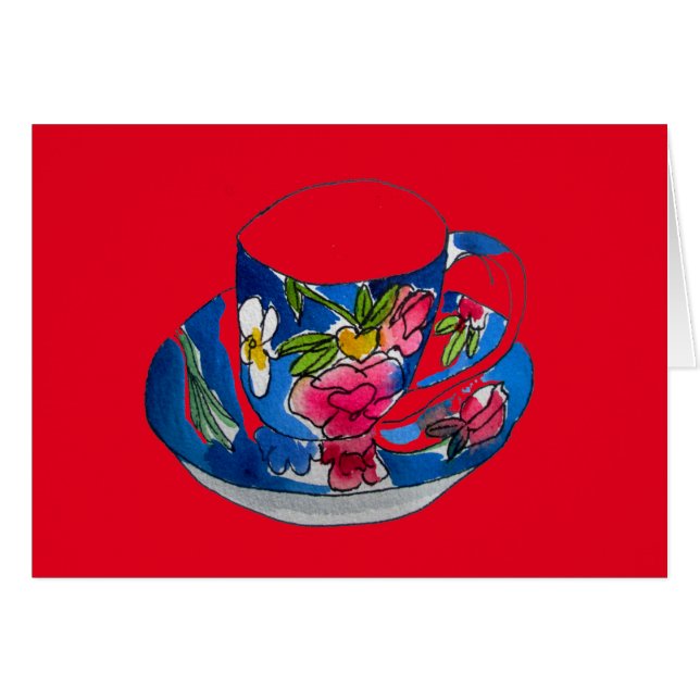 illustration originale de l'aquarelle Teacups vint (Devant horizontal)