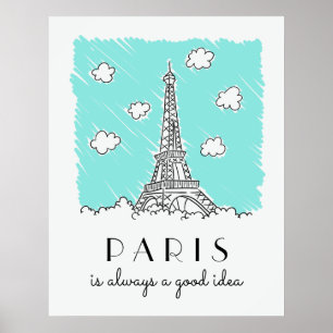 Illustration tour Eiffel poster texte personnalisé