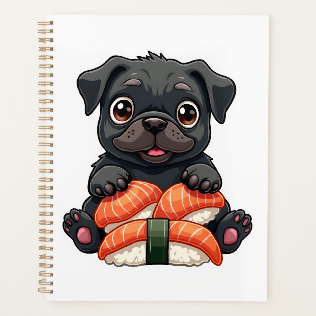 Illustration vectorielle de sushi de pug noir mign (Devant)