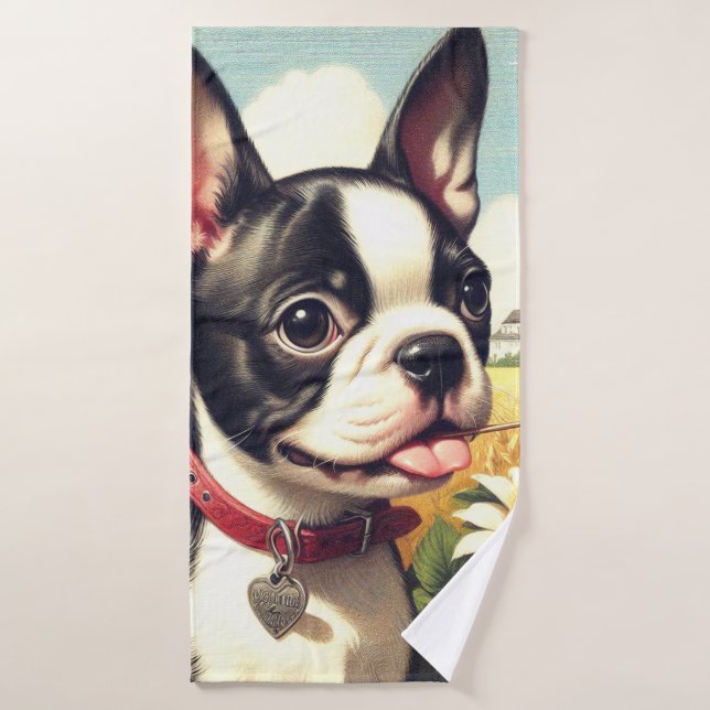 Illustration vintage Boston Terrier (Serviette de bain)