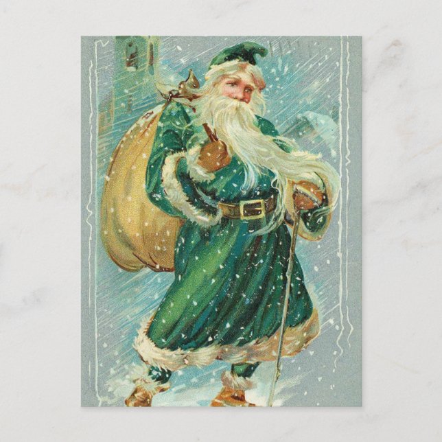 Illustration vintage carte de Noël du Père Noël (Devant)