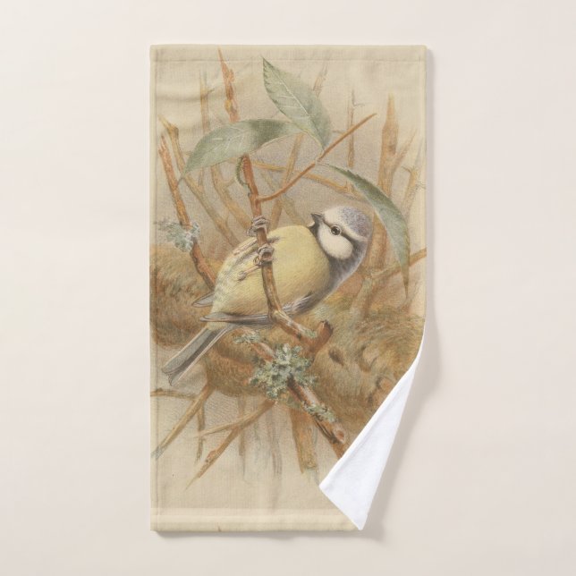 Illustration vintage de mésange bleue (Serviette à main)
