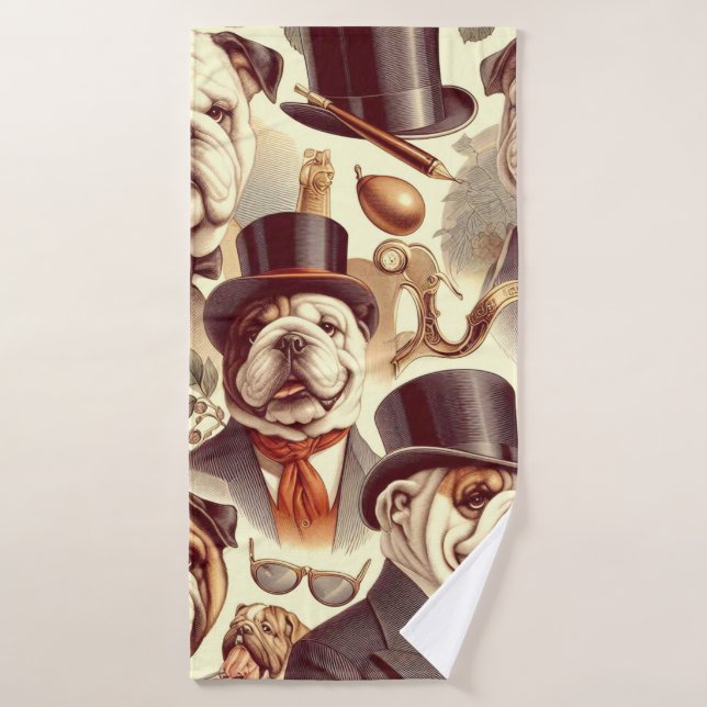 Illustration vintage en anglais Bulldog Seamless (Serviette de bain)