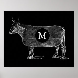 ILLUSTRATION vintage Monogramme de vache Poster no