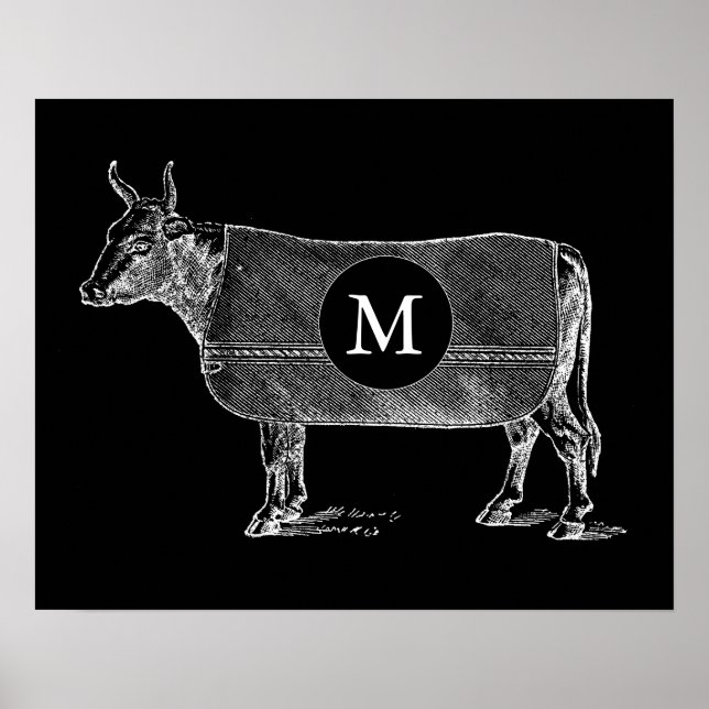 ILLUSTRATION vintage Monogramme de vache Poster no (Devant)