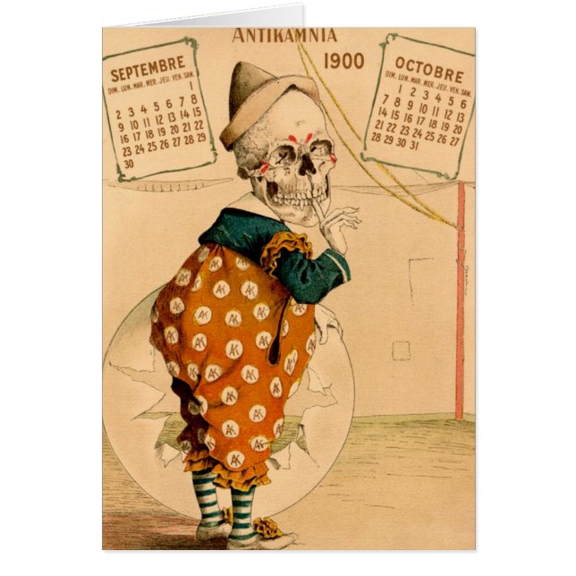 Illustration vintage squelettique de clown (Devant)