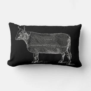 ILLUSTRATION vintage Vache blanche Coussin noir