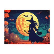 Illustration Young Witch Carte postale Halloween