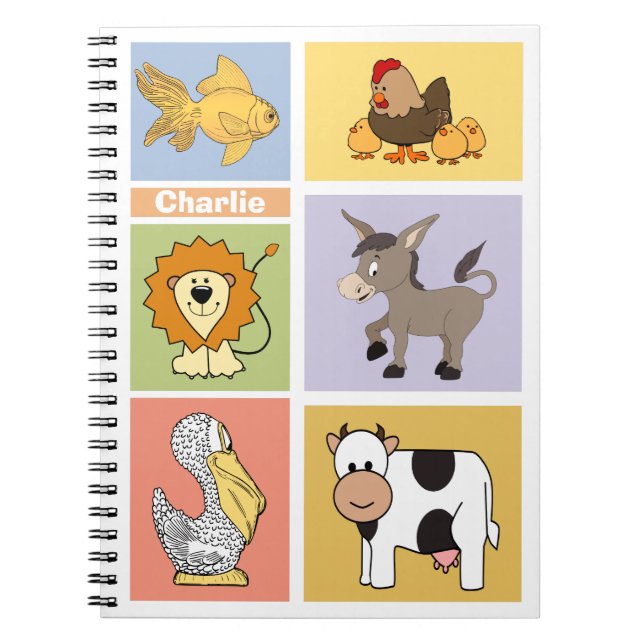 Illustrations d'animal nom personnalisé carnet enf (Devant)