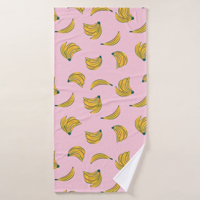 Illustrations de banane funky en jaune sur rose (Serviette de bain)