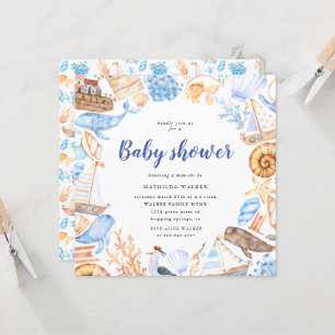 illustrations de plage nautique Invitation baby sh