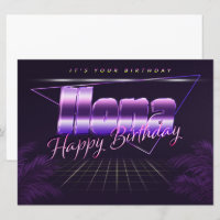 Ilona Name Prénom lila retro Carte Anniversaire