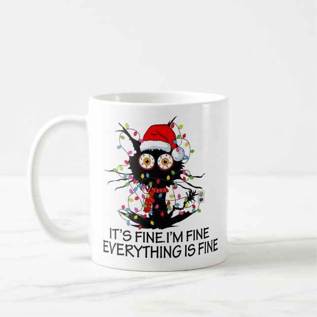 "I'm Fine" Holiday Stress Black Cat Mug  (Gauche)