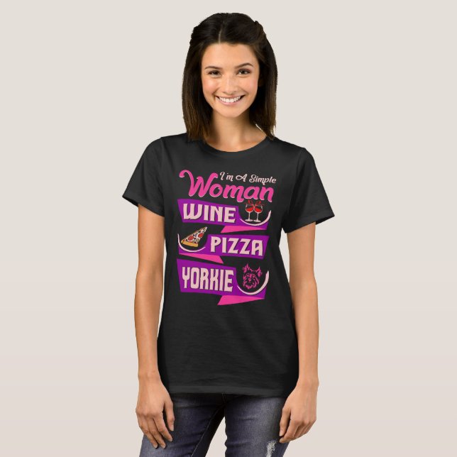 Im T-shirt simple de Yorkie de pizza de vin de (Devant entier)
