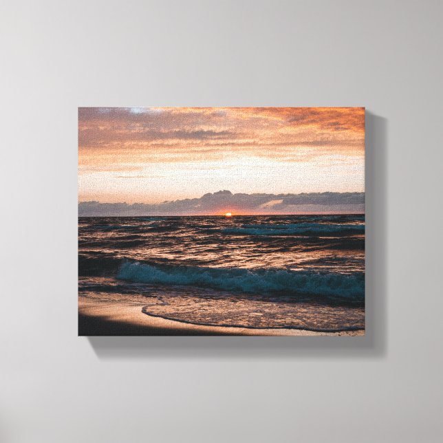 Image de coucher de soleil sur la plage sur toile (Recto)