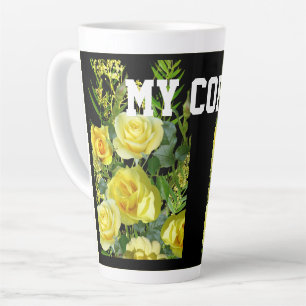 Image de fleur jaune Tasse de latte avec texte Mon