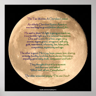 Image de lune avec 2 WOLVES CHEROKEE TALE Poster d