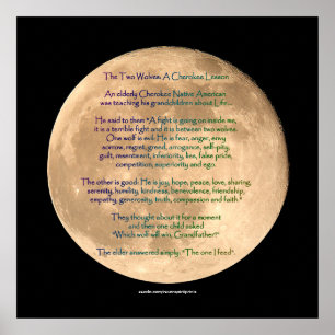 Image de lune avec 2 WOLVES CHEROKEE TALE Poster d