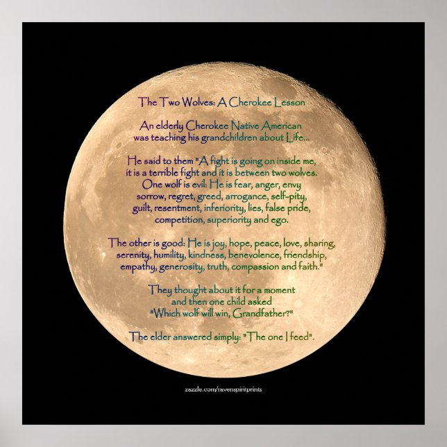 Image de lune avec 2 WOLVES CHEROKEE TALE Poster d (Devant)