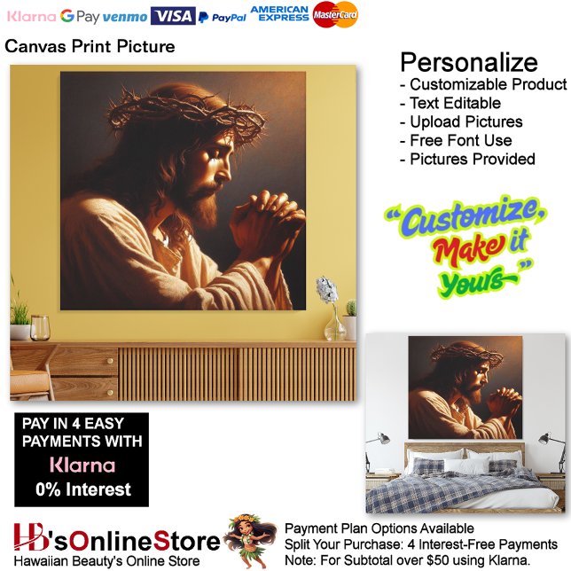 Image en toile de Jésus 8 (Jesus Praying Biblical Christian Canvas Print Picture 8.)