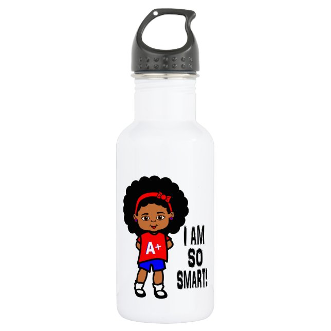 Image noire futée de fille sur la bouteille d'eau (Devant)