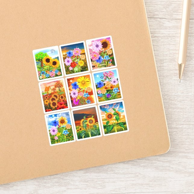 Images de Fleurs - Autocollants Kawaii de Printemp (sunflower and wildflower planner stickers, cute teacher appreciation gift stickers)